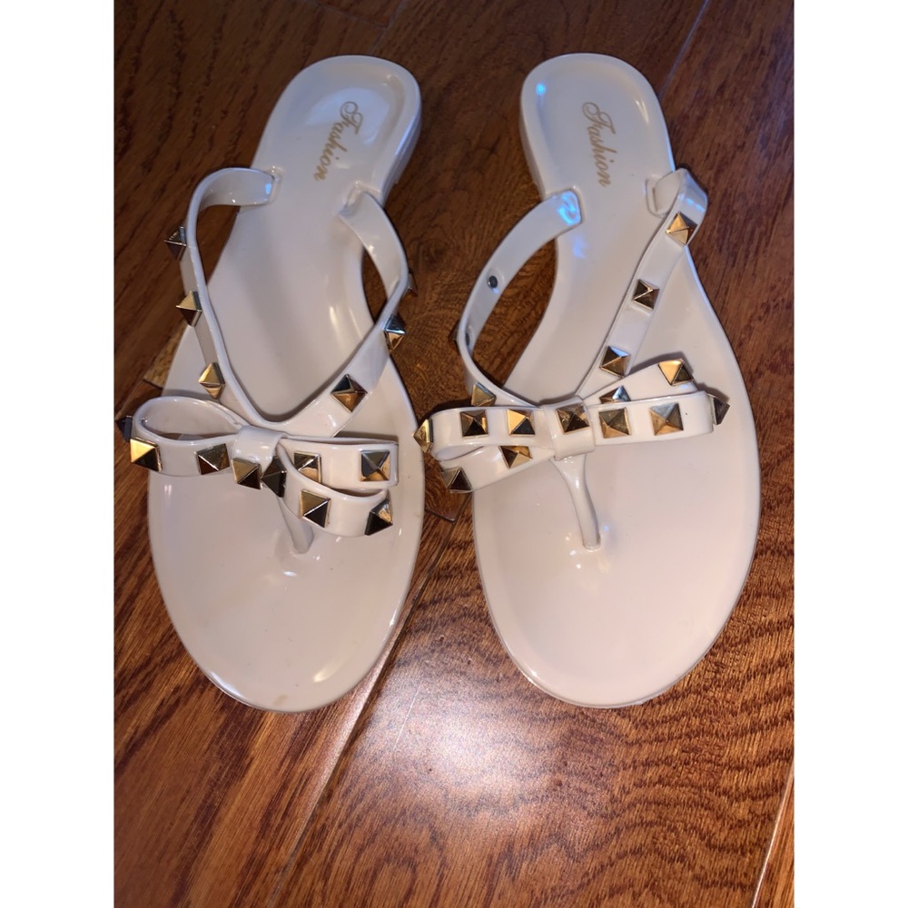 Nude and gold studded sandals